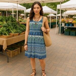 Old Navy Boho Paisley Sleeveless Midi Dress Plus 3X Blue Green Boho Beach Resort